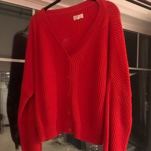 Red Women’s ribbed blouson cardigan